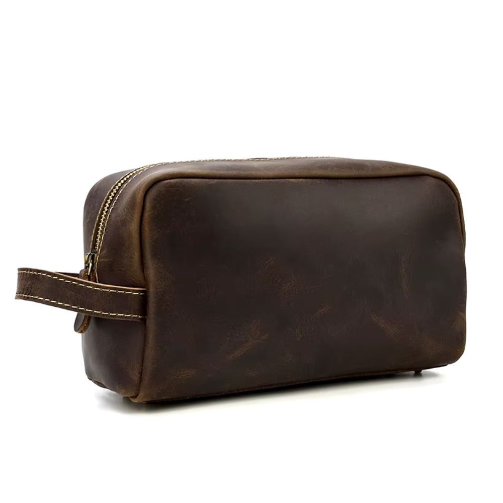 Trousse de toilette homme en cuir marron – Image 8