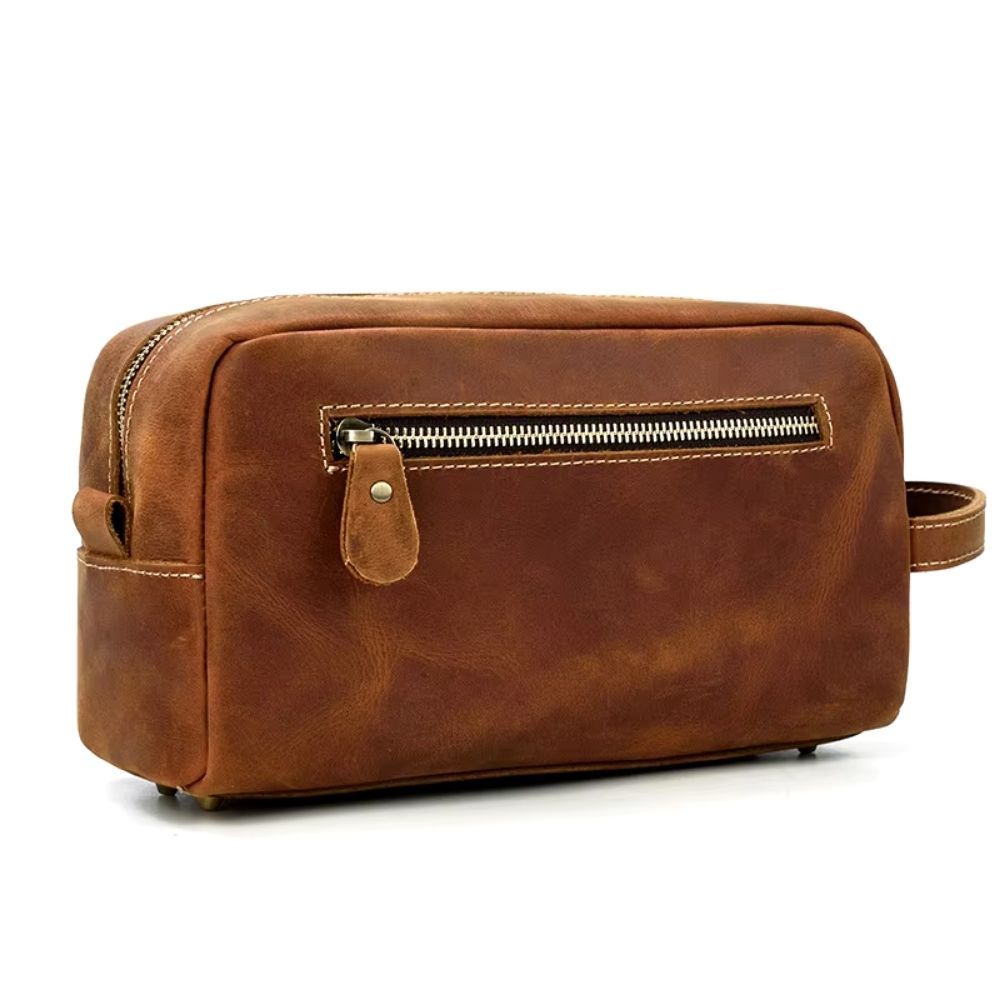 Trousse de toilette homme en cuir marron