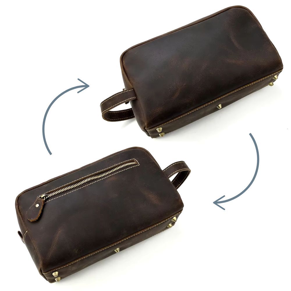 Trousse de toilette homme en cuir marron – Image 9