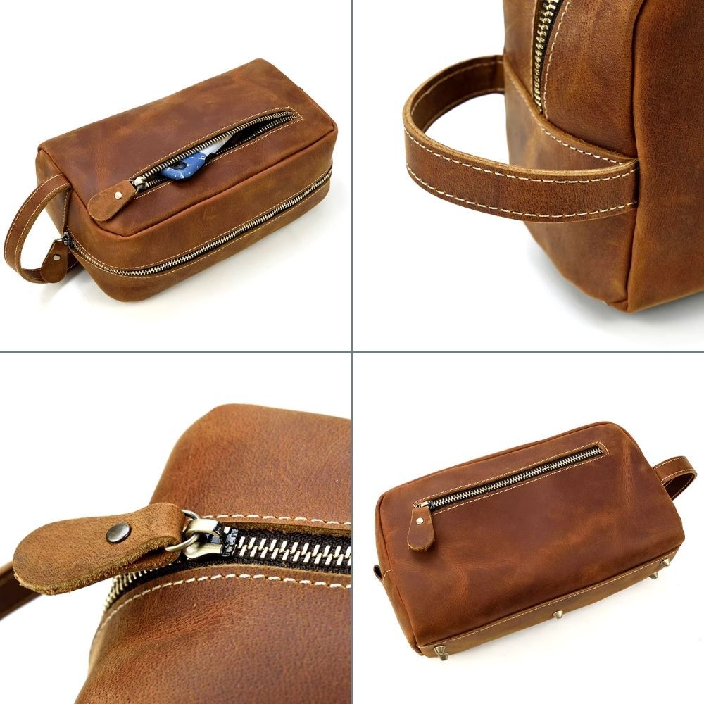 Trousse de toilette homme en cuir marron – Image 4