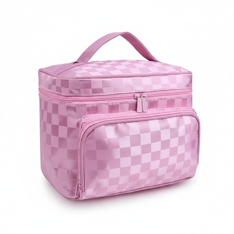 vanity chic en tissu damier pour femme en déplacement