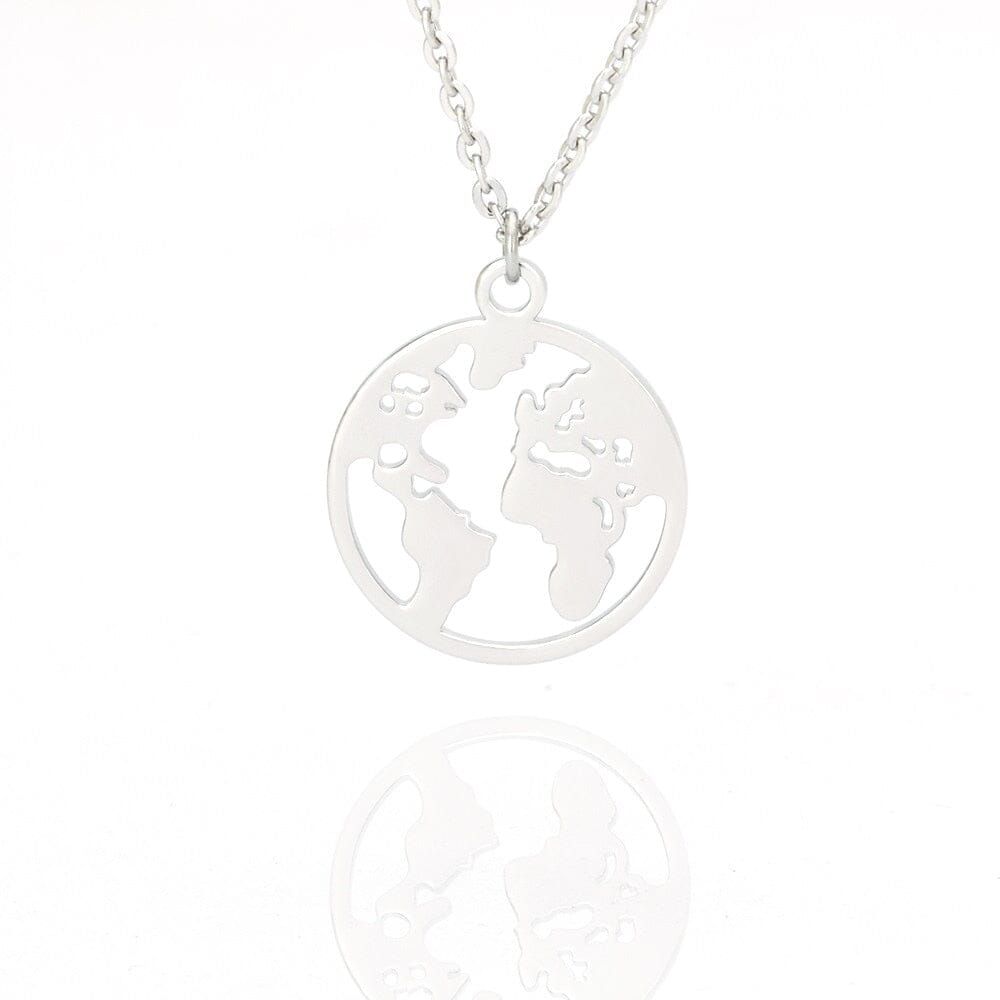 collier en métal globe terrestre