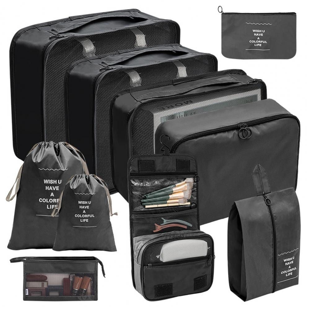 organisateurs de valise set de 10 pochettes noir