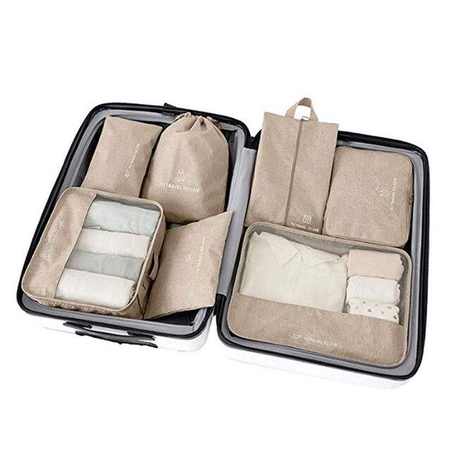 organisateurs de valise to travel to live set de 7 beige