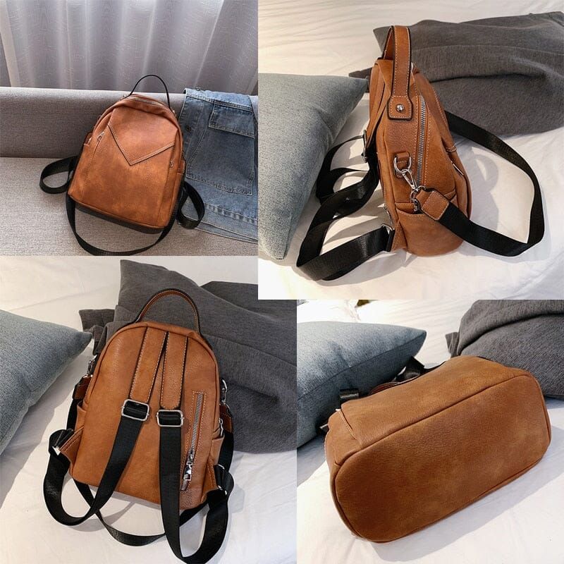 sac à dos en cuir marron au design vintage