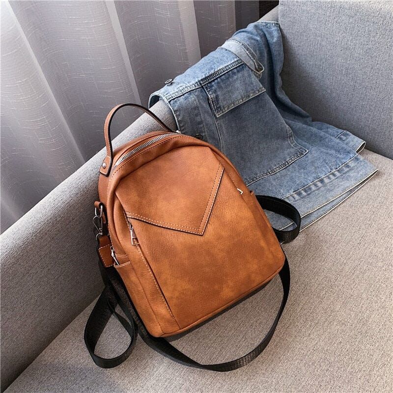 sac à dos marron style rétro pour femme