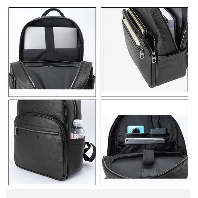 sac à dos noir pour homme en cuir véritable