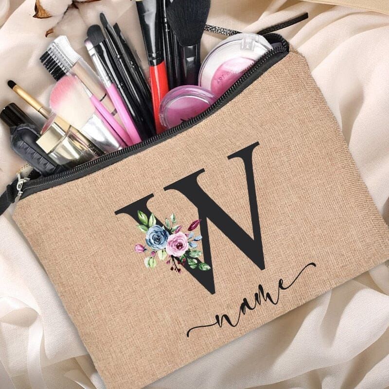 trousse à maquillage raffinée avec personnalisation florale