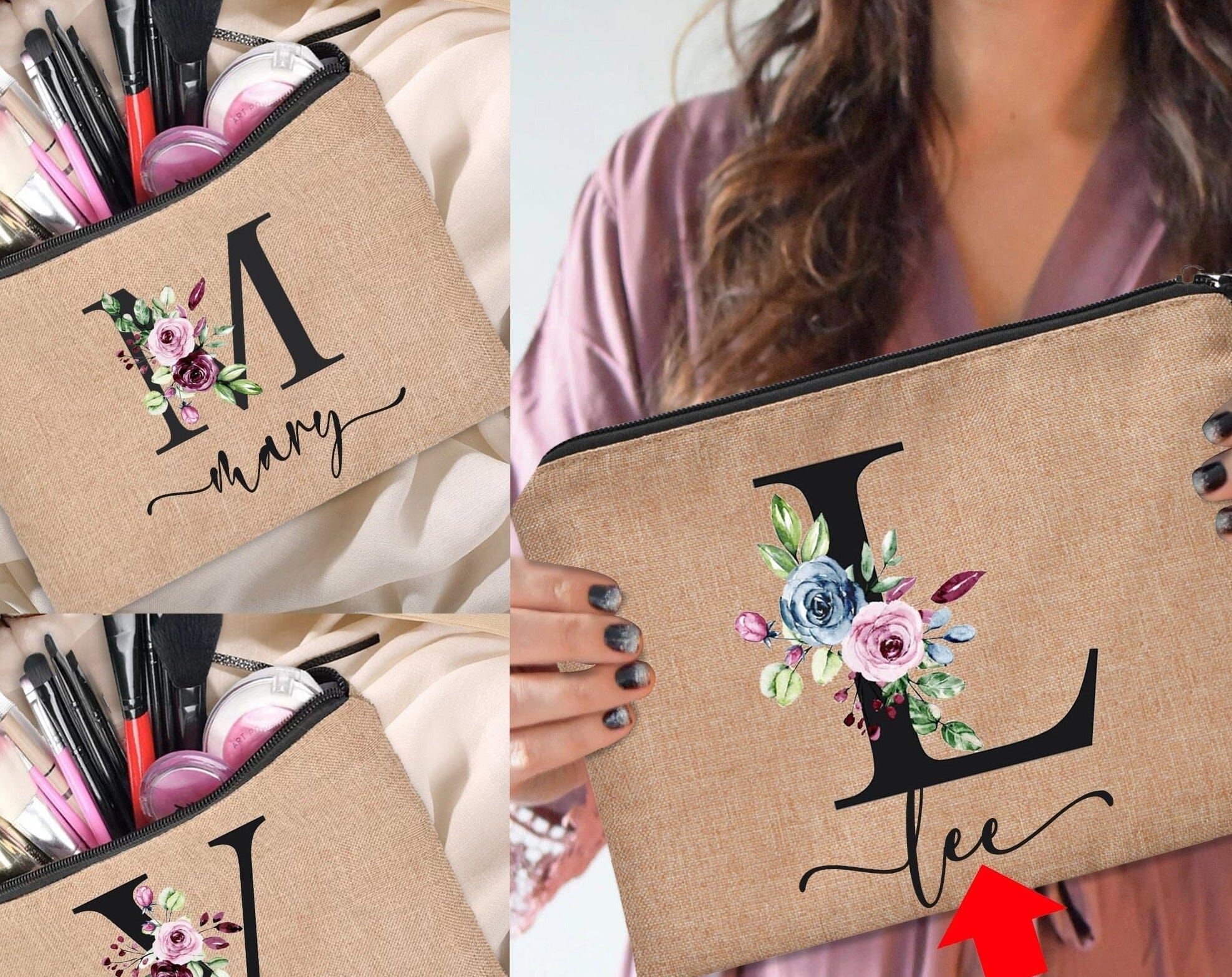 Trousse De Maquillage Personnalisée Prénom Et Initiale Fleurie