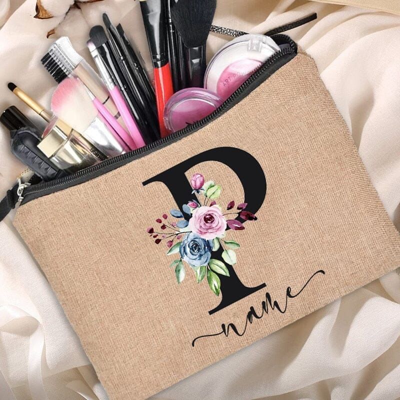 trousse pour maquillage avec personnalisation et motifs floraux