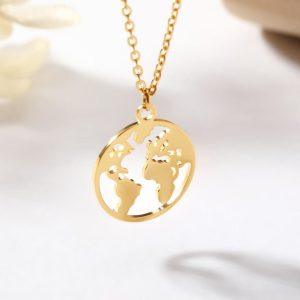 Collier Pendentif Globe Terrestre Minimaliste