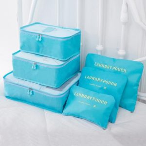 organisateurs de valise laundry pouch set de 6 bleu ciel