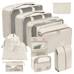 organisateurs de valise set de 10 pochettes beige