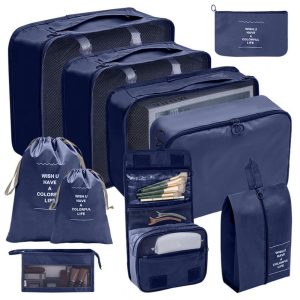 organisateurs de valise set de 10 pochettes bleu marine