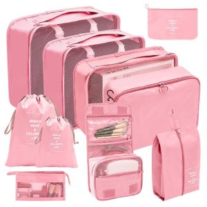 organisateurs de valise set de 10 pochettes rose