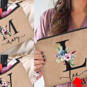 Trousse De Maquillage Personnalisée Prénom Et Initiale Fleurie